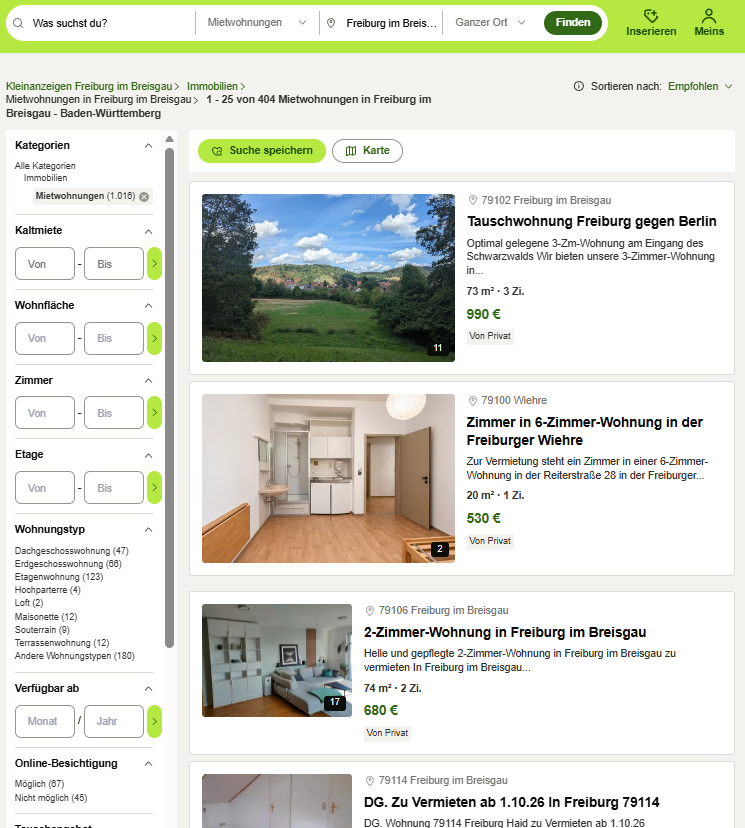 Kleinanzeigen Wohnungssuche Beispiel